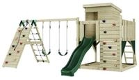 OutdoorToys Spielturm Frida, aus Holz in Dunkelgr&uuml;n mit Kinderschaukel &...