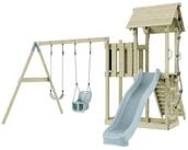 OutdoorToys Spielturm Uppsala, aus Holz in Eisblau mit Babyschaukel & Rutsche