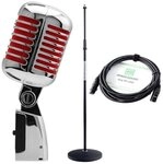 Pronomic Mikrofon DM-66R Elvis Mikrofon-Set Silber/Rot mit Stativ und Kabel...