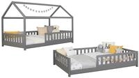 Ticaa Hausbett Duo mit Rausfallschutz aus Kiefer, Bodenbett 120x200, inkl.