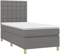 vidaXL Bett Boxspringbett mit Matratze & LED Dunkelgrau 100x200 cm Stoff