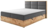 M-Punkt24 Boxspringbett Stockholm (Webstoff Grau, 180 x 200 cm), Eiche Holz, mit