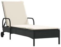 vidaXL Gartenliege Sonnenliege mit Rollen und Auflage Schwarz Poly Rattan, 1 St.