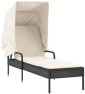 vidaXL Gartenliege Sonnenliege mit Dach Schwarz Poly Rattan, 1 St.
