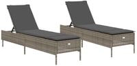 vidaXL Gartenliege Sonnenliegen mit Auflagen 2 Stk. Grau Poly Rattan, 1 St.