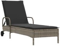 vidaXL Gartenliege Sonnenliege mit Rollen und Auflage Grau Poly Rattan, 1 St.