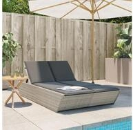 vidaXL Gartenliege, Doppel-Sonnenliege mit Kissen Hellgrau Poly Rattan