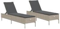 vidaXL Gartenliege Sonnenliegen mit Auflagen 2 Stk. Hellgrau Poly Rattan, 1 St.