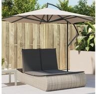 vidaXL Gartenliege, Doppel-Sonnenliege mit Kissen Hellgrau Poly Rattan