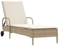 vidaXL Gartenliege Sonnenliege mit Rollen und Auflage Beige Poly Rattan, 1 St.