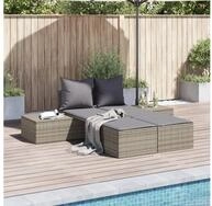 vidaXL Gartenliege, Doppel-Sonnenliege mit Kissen Grau Poly Rattan