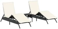 vidaXL Gartenliege Sonnenliegen 2 Stk. mit Tisch Schwarz Poly Rattan, 2 St.