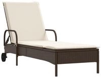 vidaXL Gartenliege Sonnenliege mit Rollen und Auflage Braun Poly Rattan, 1 St.