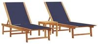 vidaXL Gartenliege Sonnenliegen 2 Stk. mit Tisch Blau Massivholz Textilene, 1...