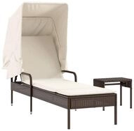 vidaXL Gartenliege Sonnenliege mit Dach und Tisch Braun Poly Rattan, 1 St.