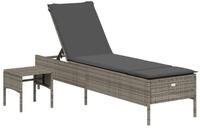 vidaXL Gartenliege Sonnenliege mit Tisch und Auflage Grau Poly Rattan, 2 St.
