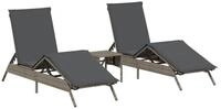 vidaXL Gartenliege Sonnenliegen 2 Stk. mit Tisch Grau Poly Rattan, 2 St.