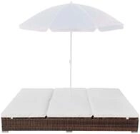 vidaXL Gartenliege, Outdoor-Loungebett mit Sonnenschirm Poly Rattan Braun