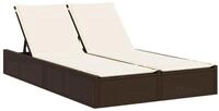 vidaXL Gartenliege Doppel-Sonnenliege mit Auflagen Braun Poly Rattan, 1 St.