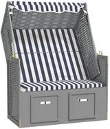 vidaXL Gartenliege, Strandkorb mit Dach Poly Rattan und Massivholz Blau & Wei&szlig;