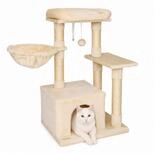 lionto Kratzbaum platzsparend & kompakt, 85 cm beige, Katzenkratzbaum mit...