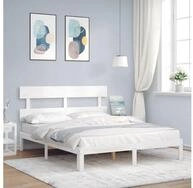 vidaXL Bett Massivholzbett ohne Matratze Wei&szlig; 160x200 Kiefernholz