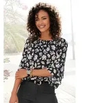LASCANA Carmenbluse mit Alloverprint, Damenbluse, schulterfrei, casual schwarz...