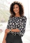 Carmenbluse LASCANA, Damen, Gr. 34, schwarz (schwarz, bedruckt), Web, Obermaterial: