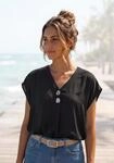 Schlupfbluse LASCANA, Damen, Gr. 34, schwarz, Web, Obermaterial: 100% Viskose,