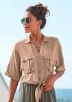 Kurzarmbluse LASCANA, Damen, Gr. 34, braun (camelfarben), Web, Obermaterial: 100%