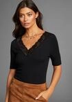 V-Shirt LAURA SCOTT, Damen, Gr. 34, schwarz, Jersey, Obermaterial: 95% Viskose, 5%