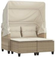vidaXL Sofa, Gartensofa 2-Sitzer mit Dach und Hockern Beige Poly Rattan