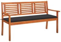 vidaXL Gartenbank 3-Sitzer-Gartenbank mit Auflage 150 cm Massivholz Eukalyptus...