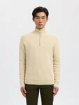 Troyer SELECTED "SLHDANE LS KNIT STRUCTURE HALF ZIP NOOS", Herren, Gr. L, beige