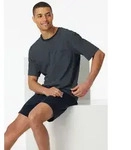 Schiesser Shorty Comfort Essentials (2 tlg) mit gemustertem Oberteil blau S (48)