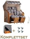 MR.DEKO Strandkorb Komplettset 2-Sitzer Pinie PE-Geflecht 120x160 + Schutzh&uuml;lle &