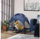 PawHut Tierbett Hundeliege mit Baldachin, erh&ouml;ht, atmungsaktiv, f&uuml;r Camping,