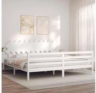 vidaXL Bett Massivholzbett mit Kopfteil Wei&szlig; 200x200 cm