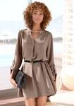 Longbluse LASCANA, Damen, Gr. 40, grau (taupe), Web, Obermaterial: 100% Polyester,