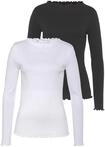 Langarmshirt FLASHLIGHTS, Damen, Gr. 52, schwarz-wei&szlig; (schwarz, wei&szlig;), Feinripp,