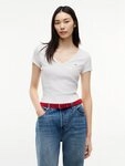 Tommy Jeans Kurzarmshirt TJW SLIM ESSENTIAL RIB V SHORT SLEEVE mit gerippter