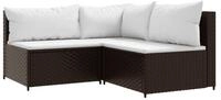 vidaXL Gartenlounge-Set, 3-tlg. Lounge Set mit Kissen Braun Poly Rattan