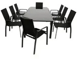 DEGAMO Garten-Essgruppe ELBA 9-teilig, 8x Stapelsessel, 1x Ausziehtisch, Alu