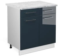 Vicco Unterschrank Fame-Line, Dunkelblau Hochglanz/Wei&szlig;, 80 cm, AP Marmor...