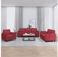 vidaXL Sofa, 3-tlg. Sofagarnitur mit Kissen Weinrot Kunstleder