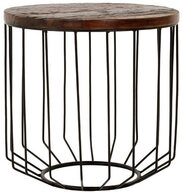 WOMO-DESIGN Beistelltisch Wohnzimmertisch aus Metall und Massivholz Korbtisch