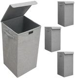 DuneDesign W&auml;schekorb mit Deckel - 3er Set W&auml;schetruhe Leinenlook - 30x60x60