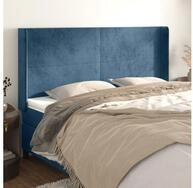 vidaXL Bett, Kopfteil mit Ohren Dunkelblau 203x16x118/128 cm Samt