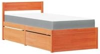 vidaXL Bett Bett mit Schubladen und Matratze Wachsbraun 100x200 Massivholz