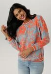 Shirtbluse ANISTON SELECTED, Damen, Gr. 36, bunt (orange, hellblau, wei&szlig;), Cr&ecirc;pe,